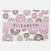 Linge De Cuisine Donuts Roses, Donuts Blancs, Sprinkings, Votre Nom (Horizontal)