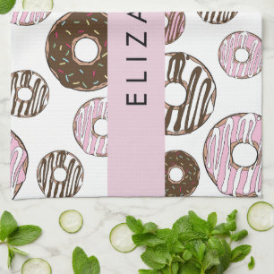 Linge De Cuisine Donuts Roses, Donuts Brown, Sprinkings, Votre Nom
