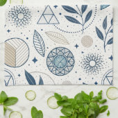 Linge De Cuisine Doodle Botanique Bleu géométrique (Plié)