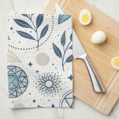 Linge De Cuisine Doodle Botanique Bleu géométrique (Quart Plié)