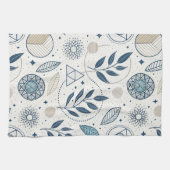 Linge De Cuisine Doodle Botanique Bleu géométrique (Horizontal)