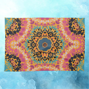 Linge De Cuisine Dot Mandala bleu rose noir et jaune