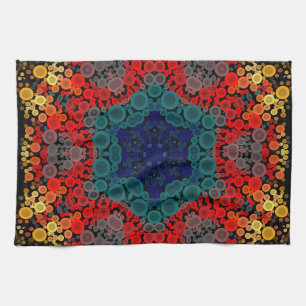 Linge De Cuisine Dot Mandala Fleur Jaune Bleu et Rouge