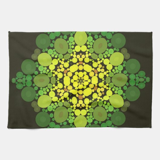 Linge De Cuisine Dot Mandala Fleur Jaune et Vert (Horizontal)