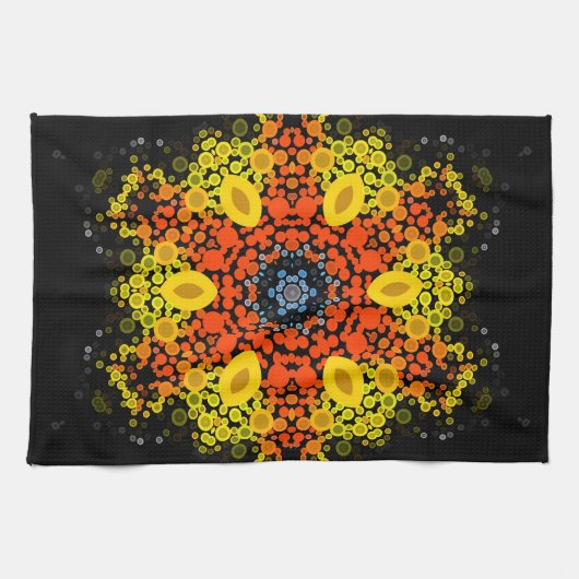 Linge De Cuisine Dot Mandala Fleur Jaune Orange Bleu (Horizontal)