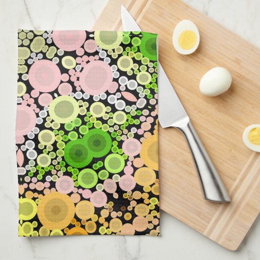 Linge De Cuisine Dot Mandala Fleur Jaune Vert et Rose (Quart Plié)