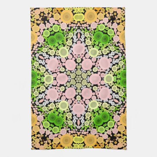 Linge De Cuisine Dot Mandala Fleur Jaune Vert et Rose (Vertical)
