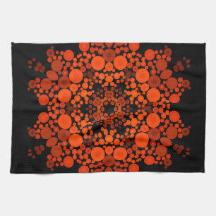 Linge De Cuisine Dot Mandala Fleur Orange et Noir