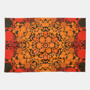 Linge De Cuisine Dot Mandala Fleur Orange et Noir