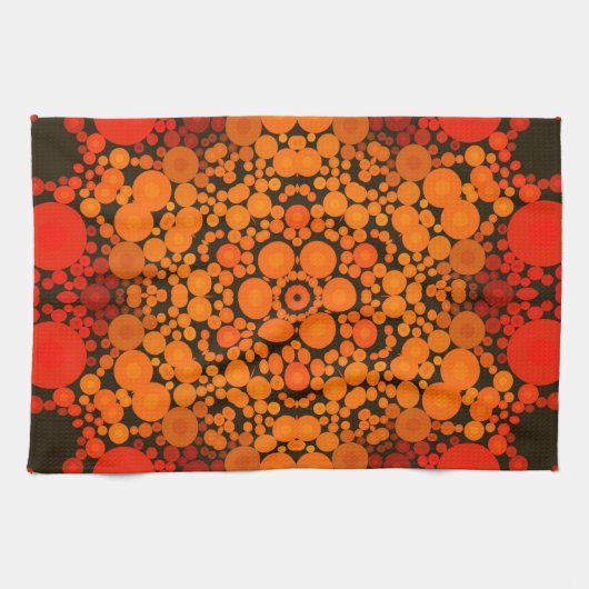 Linge De Cuisine Dot Mandala Fleur Orange et Noir (Horizontal)