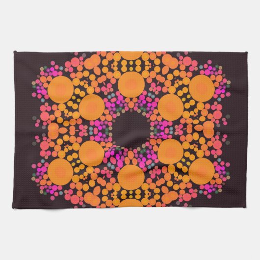 Linge De Cuisine Dot Mandala Fleur orange et rose (Horizontal)