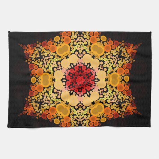 Linge De Cuisine Dot Mandala Fleur orange jaune et rouge (Horizontal)