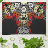 Linge De Cuisine Dot Mandala Fleur rouge jaune et gris (Plié)
