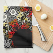 Linge De Cuisine Dot Mandala Fleur rouge jaune et gris (Quart Plié)