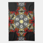 Linge De Cuisine Dot Mandala Fleur rouge jaune et gris (Vertical)