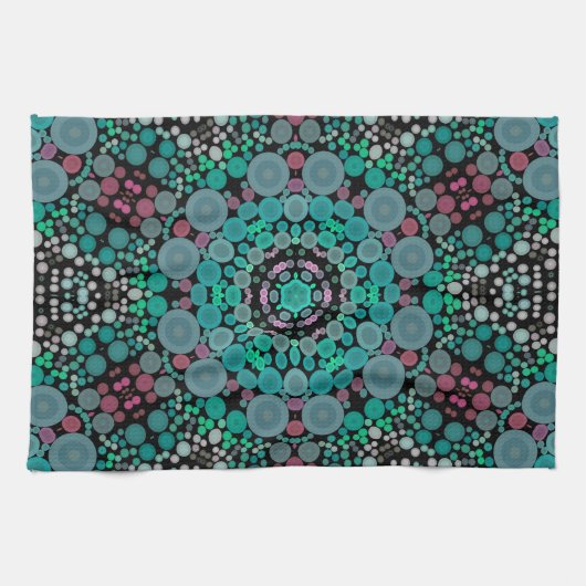 Linge De Cuisine Dot Mandala Fleur vert bleu et rouge (Horizontal)