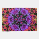 Linge De Cuisine Dot Mandala Fleur violet orange et jaune (Horizontal)