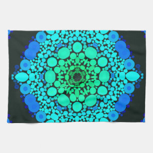 Linge De Cuisine Dot Mandala Flower bleu et vert