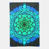 Linge De Cuisine Dot Mandala Flower bleu et vert (Vertical)
