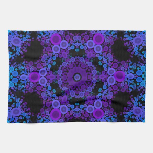 Linge De Cuisine Dot Mandala Flower bleu et violet (Horizontal)