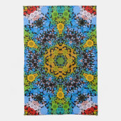 Linge De Cuisine Dot Mandala Flower bleu jaune et vert (Vertical)