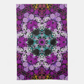 Linge De Cuisine Dot Mandala Flower bleu rose et jaune (Vertical)