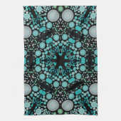 Linge De Cuisine Dot Mandala Flower bleu vert et gris (Vertical)