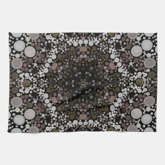 Linge De Cuisine Dot Mandala Flower Brown et blanc (Horizontal)