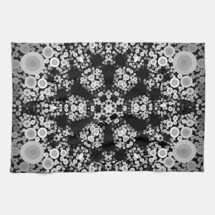 Linge De Cuisine Dot Mandala Flower Gris et noir