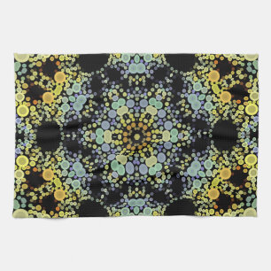 Linge De Cuisine Dot Mandala Flower Jaune Bleu et gris