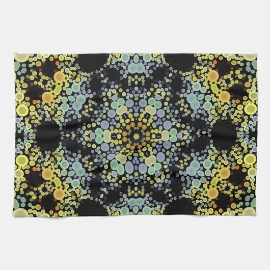 Linge De Cuisine Dot Mandala Flower Jaune Bleu et gris (Horizontal)