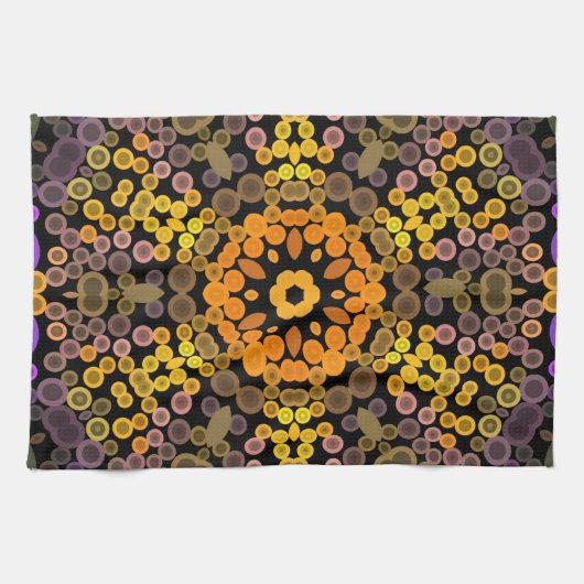 Linge De Cuisine Dot Mandala Flower Jaune et violet (Horizontal)