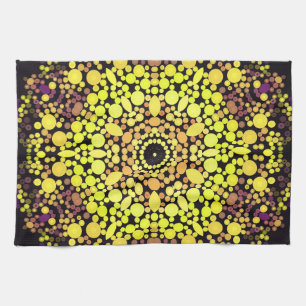Linge De Cuisine Dot Mandala Flower Jaune violet et noir