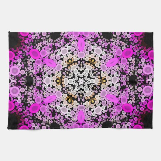 Linge De Cuisine Dot Mandala Flower rose et blanc (Horizontal)
