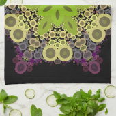 Linge De Cuisine Dot Mandala Flower vert Jaune et violet (Plié)