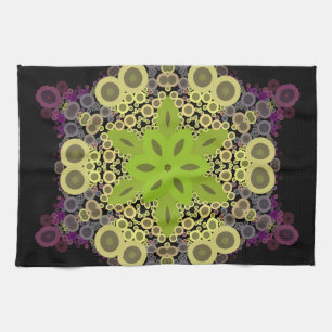 Linge De Cuisine Dot Mandala Flower vert Jaune et violet