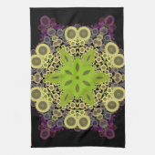 Linge De Cuisine Dot Mandala Flower vert Jaune et violet (Vertical)