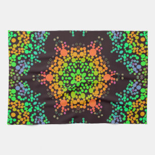 Linge De Cuisine Dot Mandala Flower vert orange et bleu