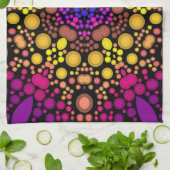 Linge De Cuisine Dot Mandala Flower violet et jaune (Plié)