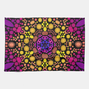 Linge De Cuisine Dot Mandala Flower violet et jaune