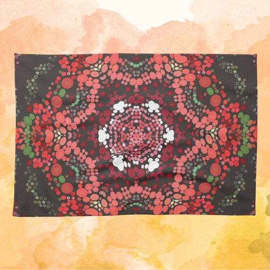 Linge De Cuisine Dot Mandala Rouge Vert et Blanc