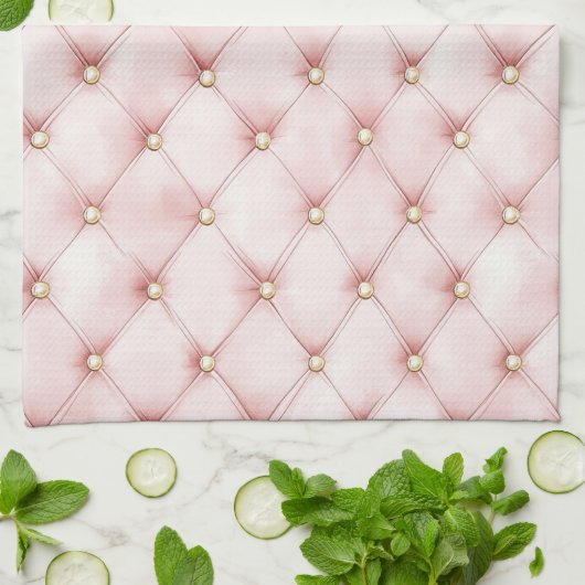 Linge De Cuisine Douceur Rose Doré Touffes Mariage (Plié)