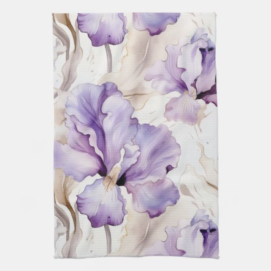 Linge De Cuisine Douche de mariage florale Iris crème violet romant (Vertical)
