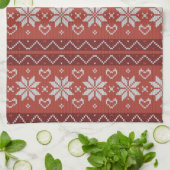 Linge De Cuisine Douille de Noël moche Scandinave Knit Coeur rouge (Plié)