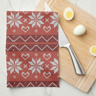 Linge De Cuisine Douille de Noël moche Scandinave Knit Coeur rouge