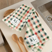 Linge De Cuisine Doux À feuillage persistant En vichy Monogram Serv