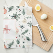 Linge De Cuisine Doux Aquarelle Noël Verdure Monogramme (Quart Plié)