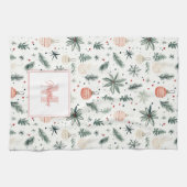 Linge De Cuisine Doux Aquarelle Noël Verdure Monogramme (Horizontal)