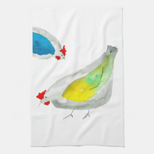 Linge De Cuisine Doux poulets aquarelle art