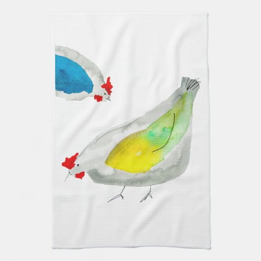 Linge De Cuisine Doux poulets aquarelle art (Vertical)